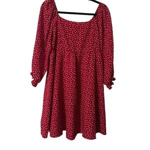Heart shaped Polka Dot Red Mini Dress Long sleeve babydoll Size XL whimsical